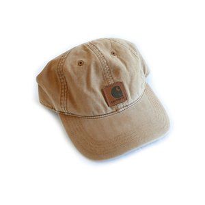 Tan Brown Carhartt Leather Logo Patch Canvas Baseball Work Trucker Hat Cap
